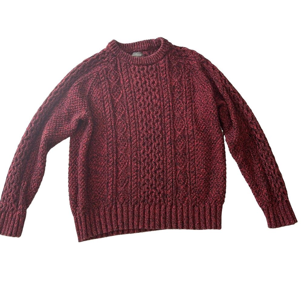 LL Bean Mens Fisherman Sweater Signature XL Slim Red Chunky Cable Knit Preppy